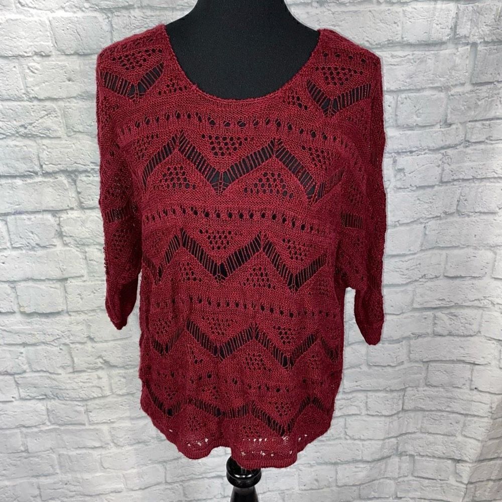 i Jeans by buffalo loose knit batwing scoopneck sweater 3/4 sleeve burgundy sz P